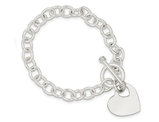 Sterling Silver Heart Charm Polished Toggle Bracelet